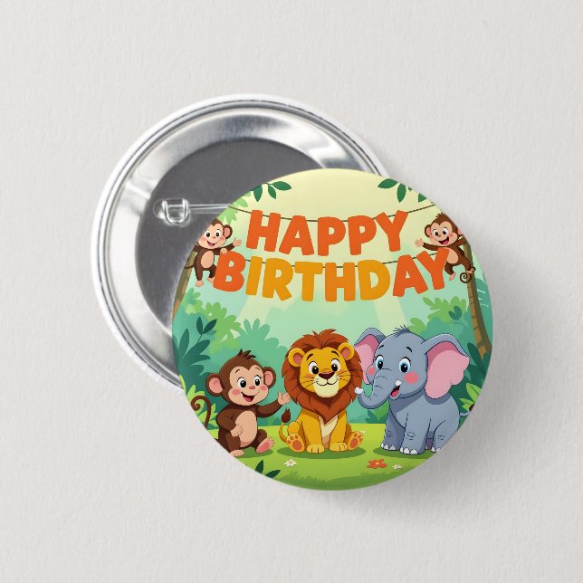 Cute Happy Birthday safari theme Button (Vorne & Hinten)