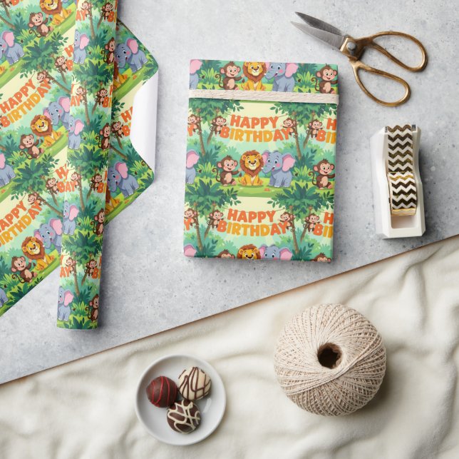 Cute Happy Birthday safari theme Geschenkpapier (Kunsthandwerk)
