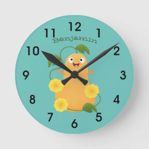 Cute happy butternut pumpkin gourd cartoon runde wanduhr