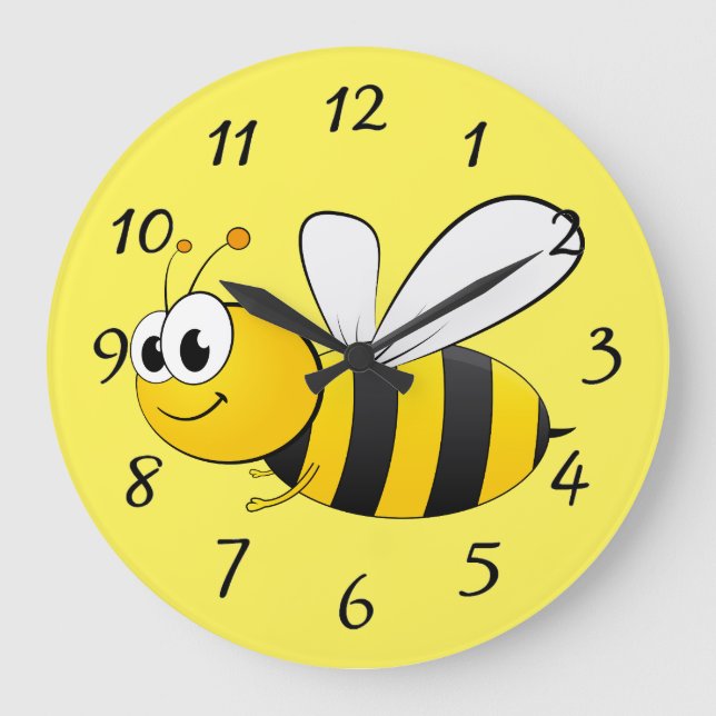 Cute Happy Cartoon Bee Große Wanduhr (Vorderseite)