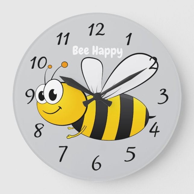 Cute Happy Cartoon Bee Große Wanduhr (Vorderseite)