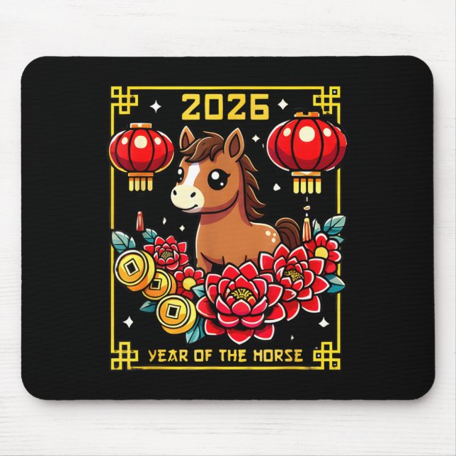 Cute Happy Chinese New Year Of The Hourse 2026 Lun Mousepad (Vorne)