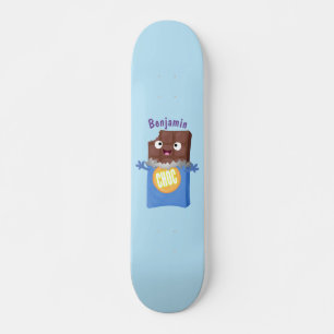 Cute happy chocolate candy bar cartoon character skateboard