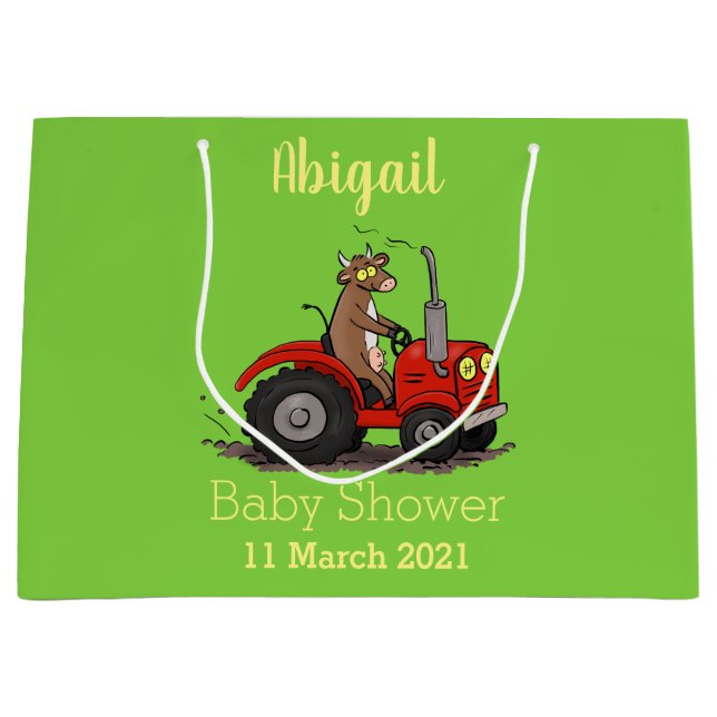 Cute happy cow driving a red tractor cartoon große geschenktüte (Vorderseite)