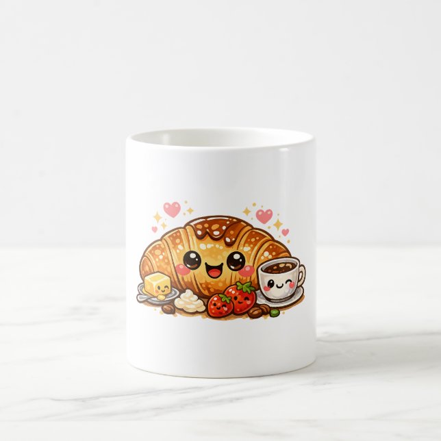 Cute Happy Croissant Coffee Cup Kaffeetasse (Mittel)