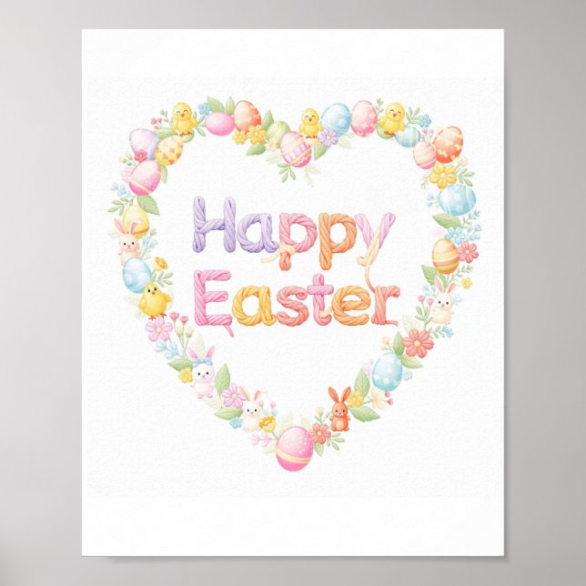 Cute Happy Easter Bunny & Chick Heart  Poster (Vorne)