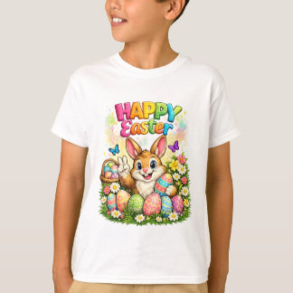 Cute Happy Easter Bunny Peace Sign Graphic T-Shirt