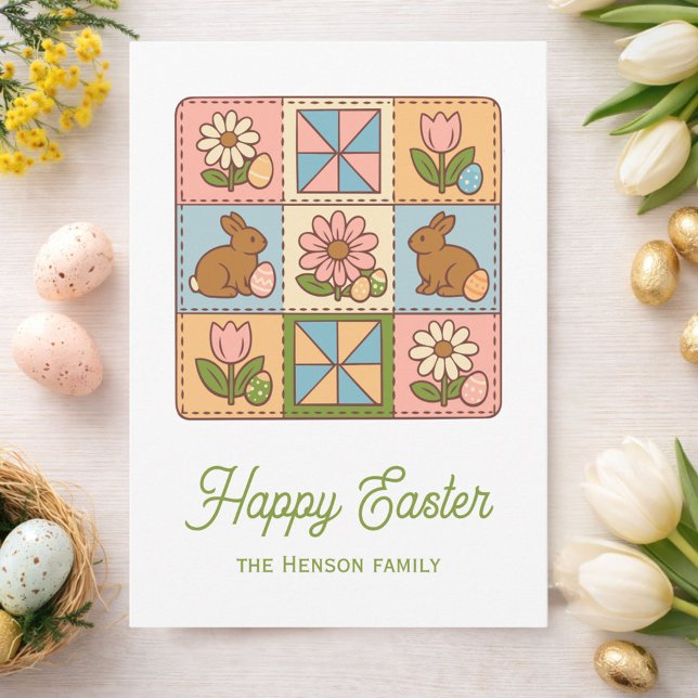 Cute Happy Easter Bunny Quilt Pattern  Karte (Von Creator hochgeladen)
