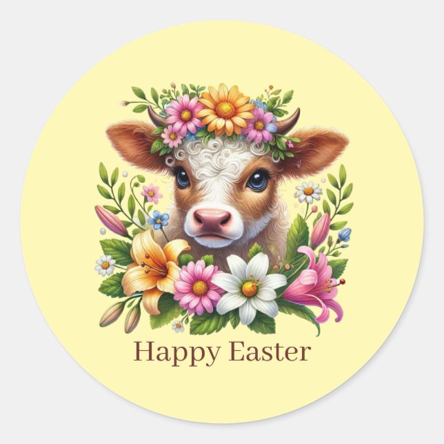 Cute Happy Easter cow  Runder Aufkleber (Vorderseite)
