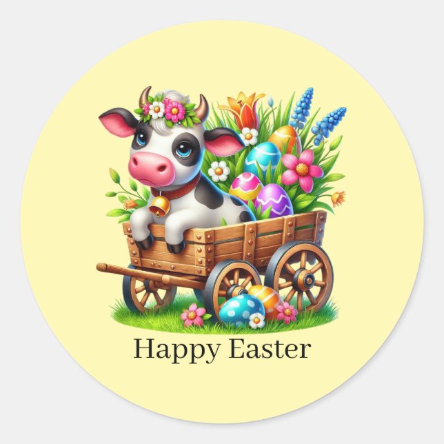 Cute Happy Easter cow  Runder Aufkleber (Vorderseite)