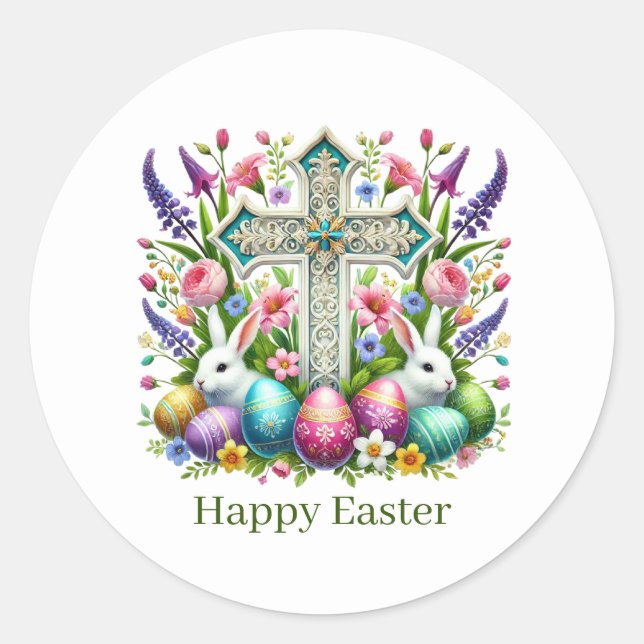 Cute Happy Easter Cross Runder Aufkleber (Vorderseite)