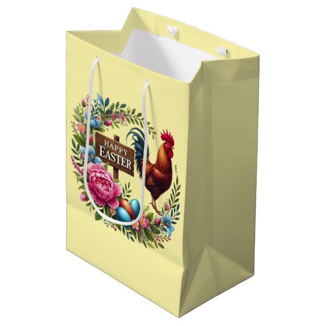 Cute Happy Easter rooster  Mittlere Geschenktüte (Vorderseite Schrägansicht)