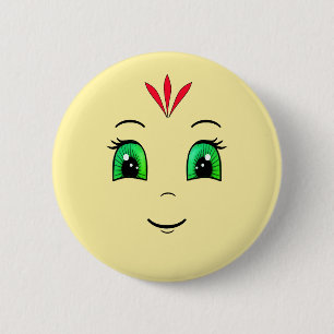 Cute Happy Face with Red Feathers Button