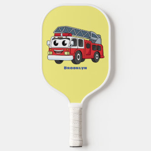 Cute happy fire engine cartoon pickleball schläger