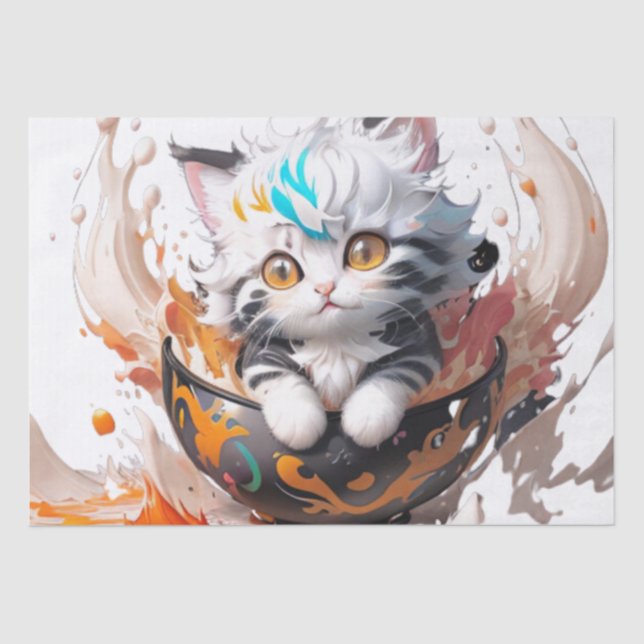 Cute happy fluffy kitten in Ball Seidenpapier (Vorderseite)