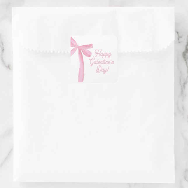 Cute Happy Galentine's day Pink Ribbons Bows Quadratischer Aufkleber (Tasche)