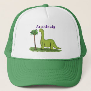 Cute happy green brontosaurus dinosaur cartoon truckerkappe