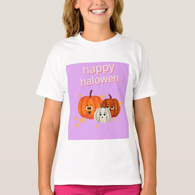 Cute Happy Halloween Pumpkin Faces T-Shirt (Vorderseite)