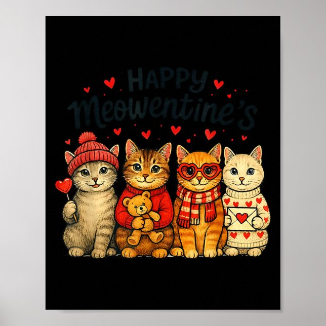 Cute Happy Meowentines Valentine Cats Love Men Wom Poster (Vorne)