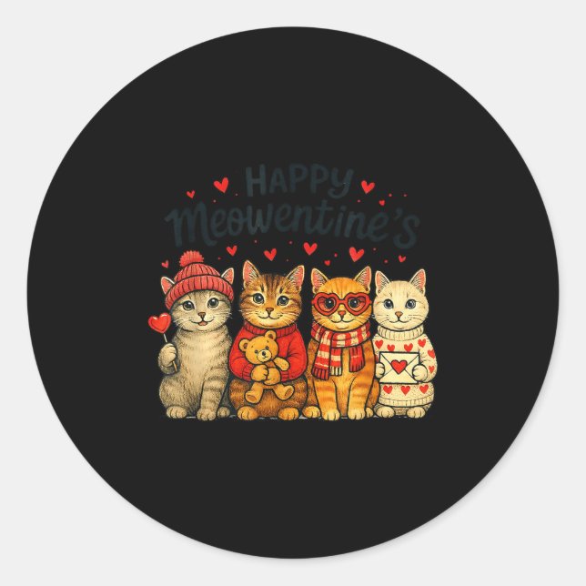 Cute Happy Meowentines Valentine Cats Love Men Wom Runder Aufkleber (Vorderseite)