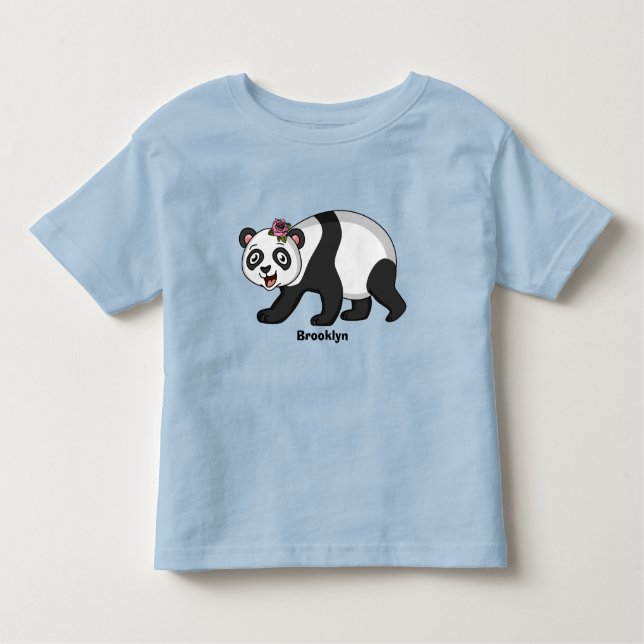 Cute happy panda bear with flower cartoon kleinkind t-shirt (Vorderseite)