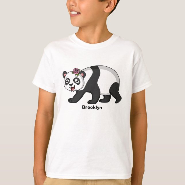 Cute happy panda bear with flower cartoon T-Shirt (Vorderseite)