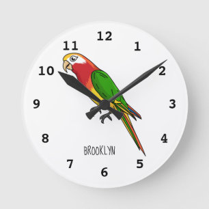 Cute happy parrot cartoon illustration runde wanduhr