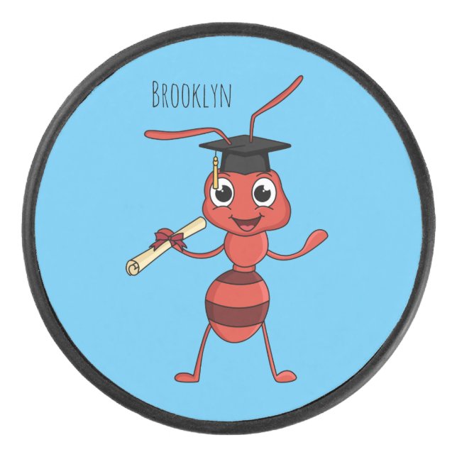 Cute happy red ant cartoon  eishockey puck (Vorderseite)