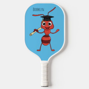 Cute happy red ant cartoon pickleball schläger