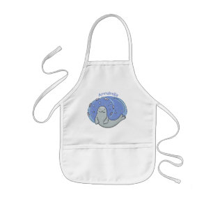 Cute happy seal and fish blue cartoon illustration kinderschürze