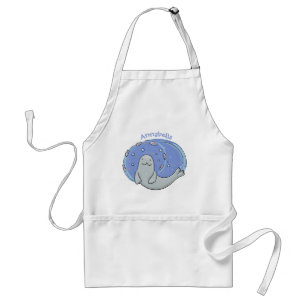 Cute happy seal and fish blue cartoon illustration schürze