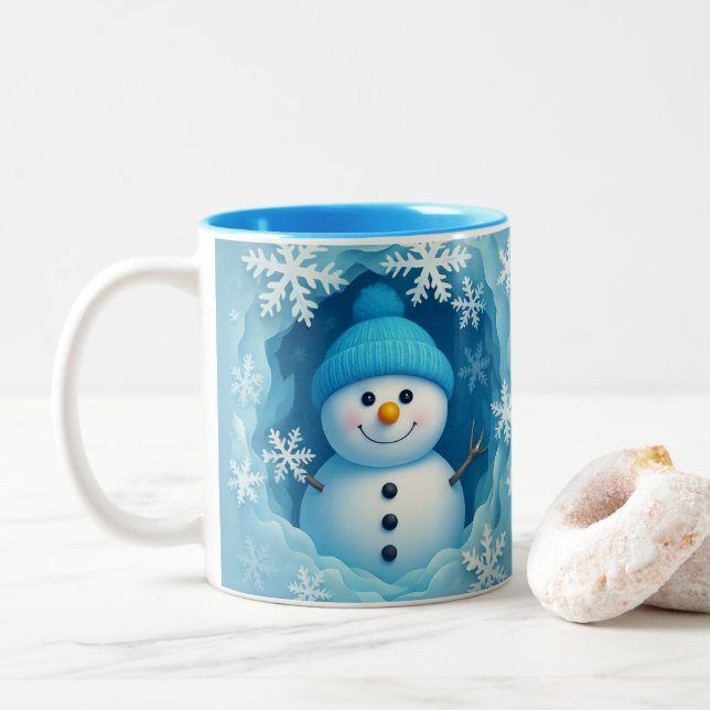 Cute Happy Snowman Face Personalized Coffee Mug Zweifarbige Tasse (Mit Donut)