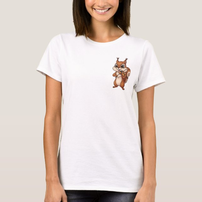 Cute Happy Squirrel Playing Violin Musical Cartoon T-Shirt (Vorderseite)