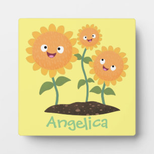 Cute happy sunflowers smiling cartoon illustration fotoplatte