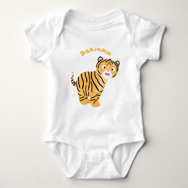 Cute happy tiger cub cartoon baby strampler (Vorderseite)