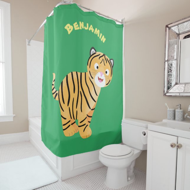 Cute happy tiger cub cartoon duschvorhang (Beispiel)
