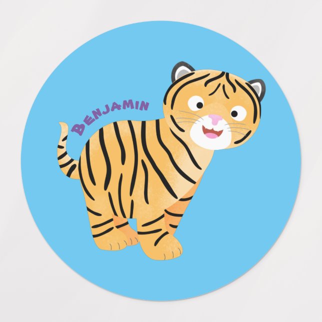Cute happy tiger cub cartoon etiketten (Design 1)