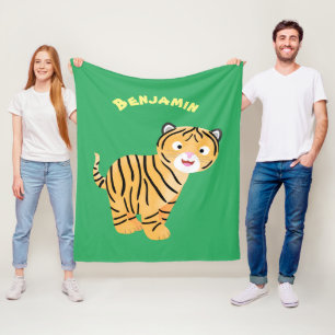Cute happy tiger cub cartoon fleecedecke