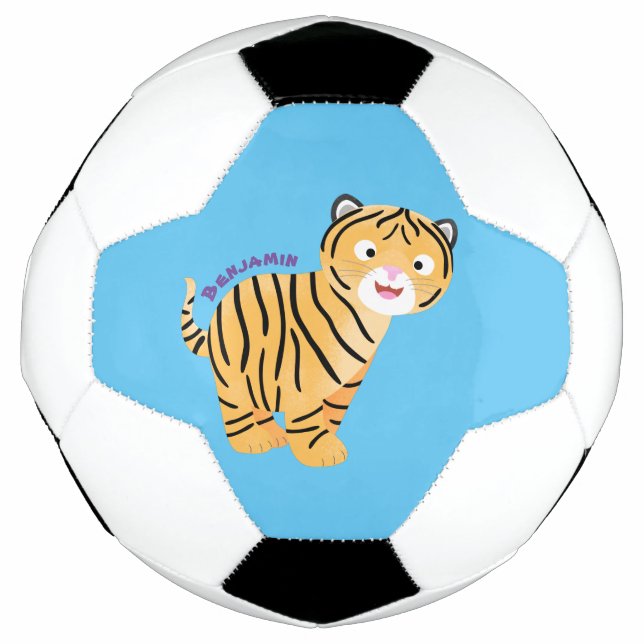 Cute happy tiger cub cartoon fußball (Vorderseite)