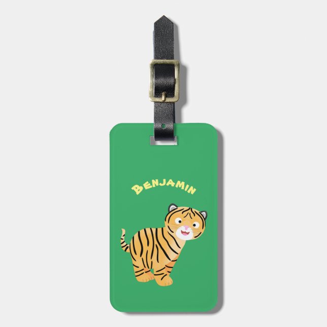 Cute happy tiger cub cartoon gepäckanhänger (Vorderseite vertikal)