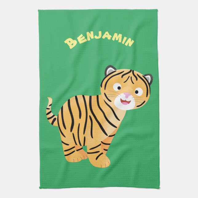 Cute happy tiger cub cartoon geschirrtuch (Vertikal)