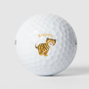 Cute happy tiger cub cartoon golfball