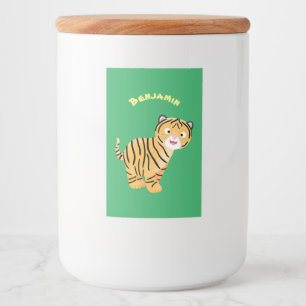 Cute happy tiger cub cartoon lebensmitteletikett