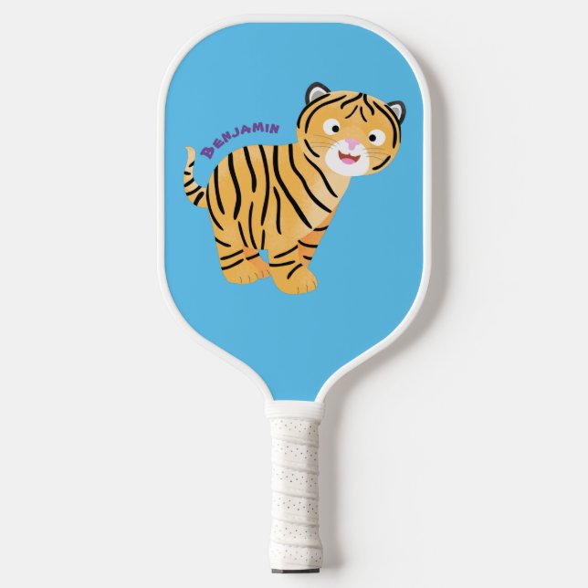 Cute happy tiger cub cartoon pickleball schläger (Vorderseite)