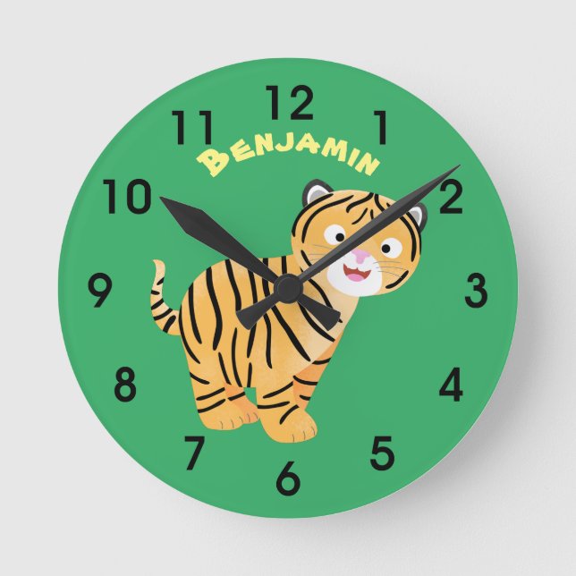 Cute happy tiger cub cartoon runde wanduhr (Vorderseite)