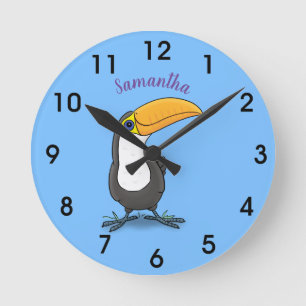 Cute happy toucan cartoon illustration runde wanduhr