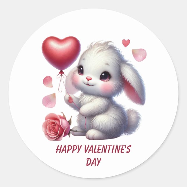 Cute Happy Valentine's day rabbit Runder Aufkleber (Vorderseite)