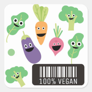 Cute Happy Vegetables 100% Vegan Quadratischer Aufkleber