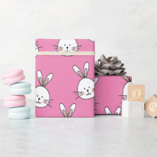 Cute Happy White Easter Bunny on Pink Geschenkpapier