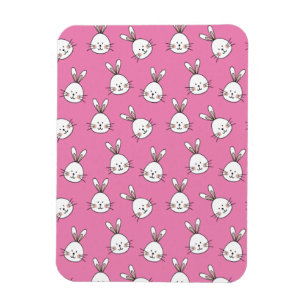 Cute Happy White Easter Bunny on Pink Magnet